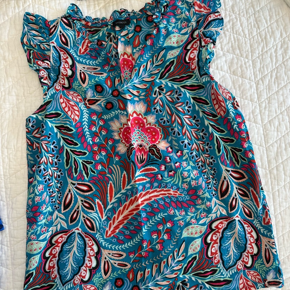 Colorful Floral Flutter Sleeve Top